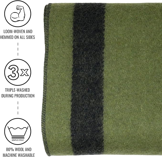 Arcturus Rainier Wool Blanket - 4.5lbs Warm, Heavy, Washable, Large | Great for Camping, Outdoors, Survival & Emergency Kits (Four Cedars)