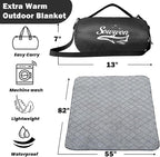Waterproof Outdoor Blanket 82”X 55” Packable, Stadium Blankets for Camping with Sherpa Fleece Lining, Large Windproof Emergency Throw for Garss Picnic Hiking Road Trip, Machine Washable, Black 300GSM