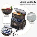 Tactical Lunch Box for Men, Insulated Bag Adult, Thermal Lunchbox Leakproof Waterproof Cooler Bag, Dual Compartment Tote, Large Pail Work Office Camping Travel(Black Camo)
