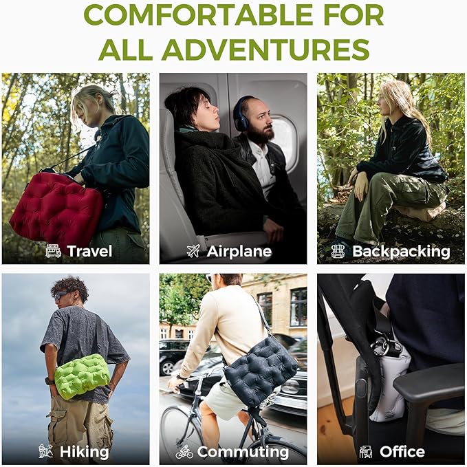 ATEPA 4-in-1 Travel Cushion, Ultralight Portable Inflatable Pillow Seat Cushion Neck & Back Support Travel Bag with Zippered Protection & Convertible Strap for Airplane Camping Backpacking