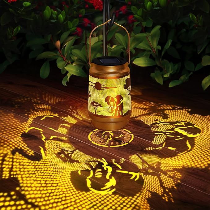 Solar Lantern Outdoor Waterproof Elephant Garden Decor Christmas Gifts for Women Mom Grandma Hanging Solar Lights Metal Decor for Outside,Backyard,Patio