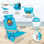 #WEJOY Folding Beach Chair for Adults, 4-Position Aluminum Lightweight Beach Chair, Low Sands Chairs with Shoulder Strap, Cup Holder and Padded Headrest, Supports 265lbs for Lawn