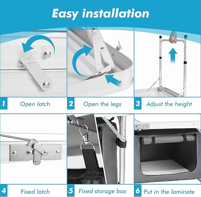 Camp Field Camping Folding Aluminum Table with Adjustable Legs for Outdoor Travel Beach, Backyards, BBQ, Party and Picnic Foldable Table