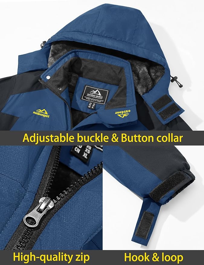 TACVASEN Men's Winter Ski Jacket Waterproof Snow Coats Snowboard Fleece Lining Jacket Warm Parka with Hooded