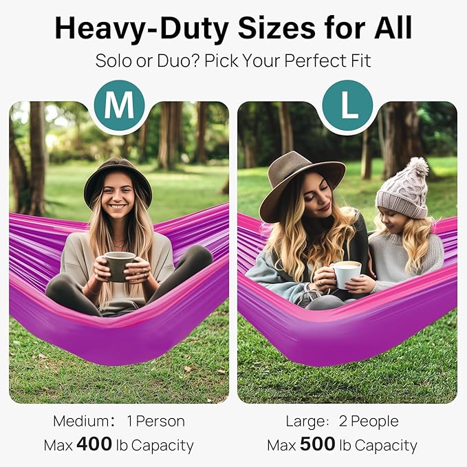 Kootek Camping Hammock, Portable Hammocks with Tree Straps & Attached Carry Bag, Camping Essentials Gear, Perfect for Outside Indoor Hiking Beach Backpack Travel