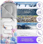 Sleeping Bags for Adults and Kids，3D Printing Camping Sleeping Bag for Girls Boys Lightweight Waterproof Cold/Warm 3-Season，Outdoor Travel with Compression Bags