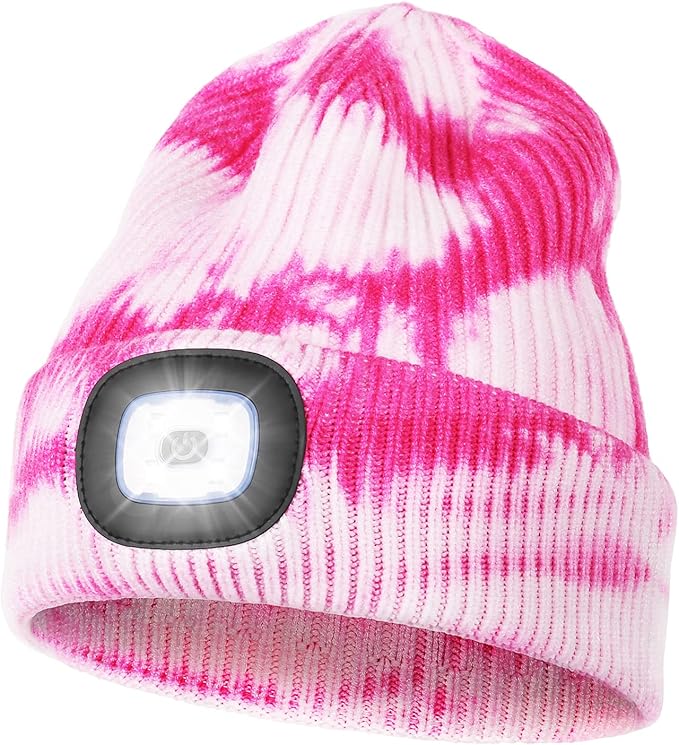 MELASA Unisex Hat with Light, USB Rechargeable Hands Free Headlamp LED Beanie, Winter Gifts for Men Dad Father Husband Him