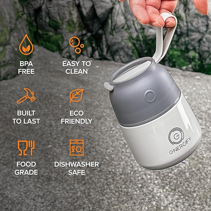 Energify Vacuum Insulated 12oz Titan Gray Thermos with Folding Spoon and Carry Case, BPA-Free, Meal Holder