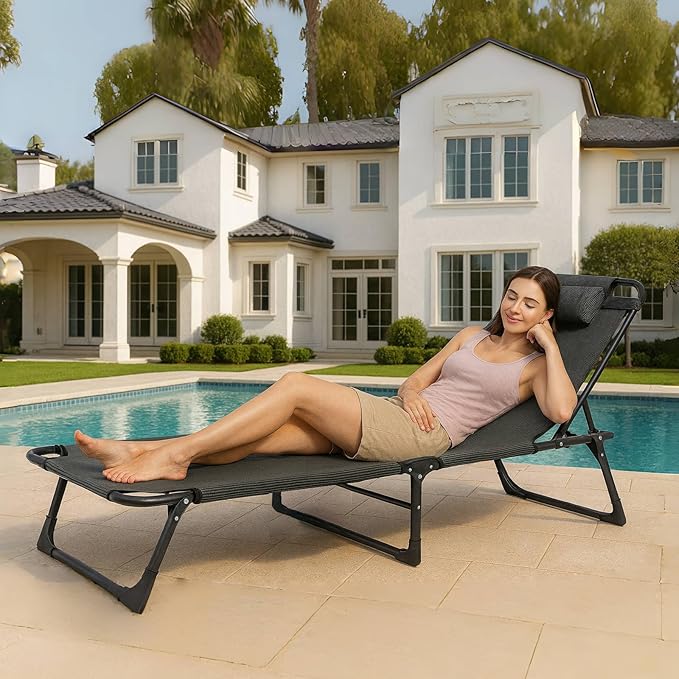 Oxford and Steel Frame 4-Angle Adjustable Foldable Bed Folding Camping Cot Bed with Extra Wide Padded Mattress Support for Adults Outdoor Travel Tent Use(Blue&Gray Mattress,L - 75 * 26'')