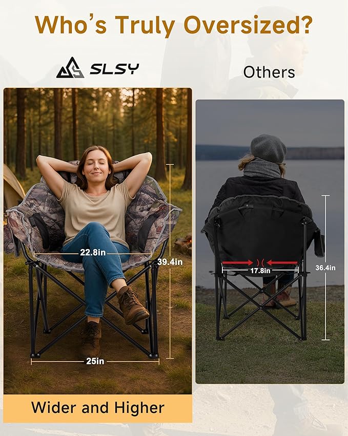 Slsy Heated Camping Chair Oversized, Outdoor Portable Heated Folding Chair, Heavy Duty 500 lbs Support, Padded Seat for Outdoor Sports, Camping, Patio, and Picnics