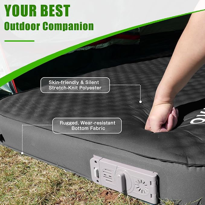 Self Inflating Sleeping Pad for Camping, 4" Extra-Thick Memory Foam Camping Mattress with Electric Pump, Fast Inflate & Deflate, 9.5 R-Value Insulated Camping Pad for Car Travel Tent Cot, Grey