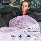 BEDELITE Travel Blanket with Bag, Ultra-Soft Jacquard Fleece Blanket with Luggage Sleeve & Backpack Clip, Airplane Blanket Travel Essentials, Lavender