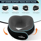 Upgraded Neck Pillow for Airplane Travel - 360° Support Stops Head Bobbing, Memory Foam Travel Pillow With Eye Mask & Earplugs, Portable Carry Bag for Long Flights/Car| Best Airplane Accessories Black