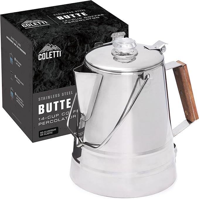 COLETTI Butte Coffee Percolator Camping — Percolator Coffee Pot, NO Aluminum or Plastic [14 Cup]