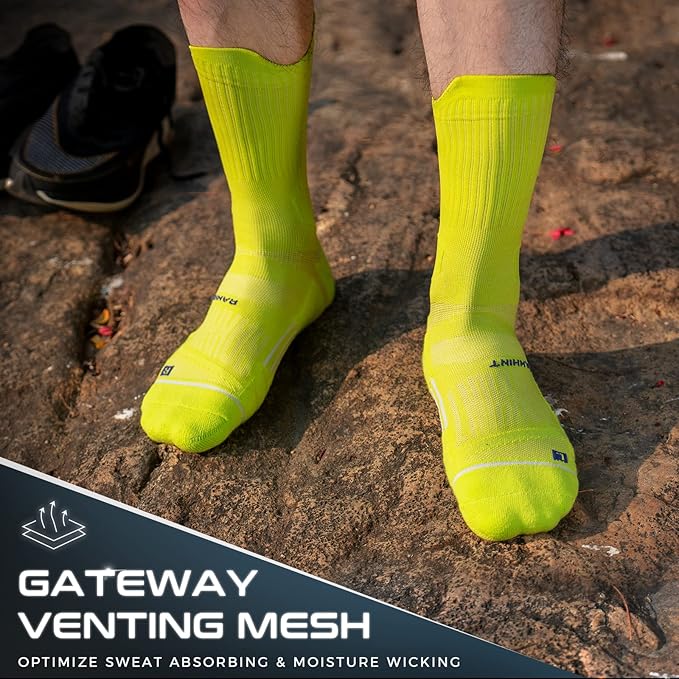 Compression Running Socks 3 Pairs, Cushion Crew Socks, Anti-Blister Moisture Wicking Athletic Hiking Basketball Socks