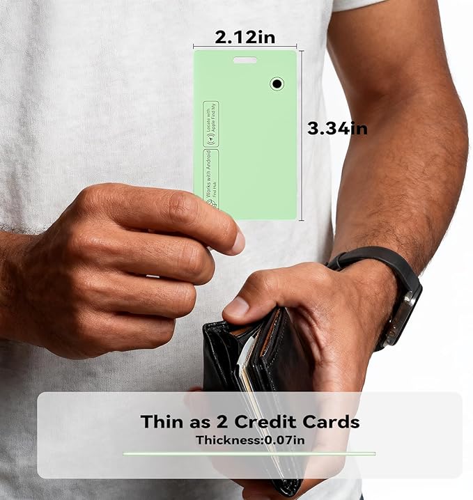 Dual Platform(Both iOS&Android) Rechargeable Air Tags Wallet Tracker Card, Smart Wallet Finder, Compatible with Apple Find My & Google's Find Hub, Item Locator, Wireless Charging (Green-1 Piece)