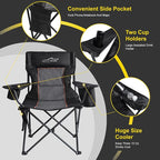 FAIR WIND Oversized Padded Camping Chair with Footrest Stool Set Heavy Duty Support 300 LBS Cooler Bag Chair - Black