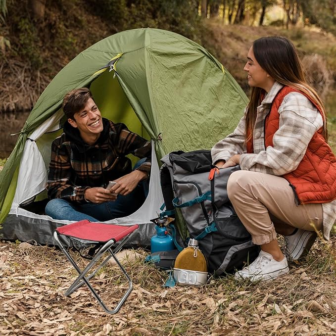Folding Camping Stool, 16 Inch Tall Portable Folding Stool Aluminum Alloy Lightweight Stool Seat Red Foldable Stool with Carry Bag for Fishing Outdoor Camping Hiking and BBQ (Red)
