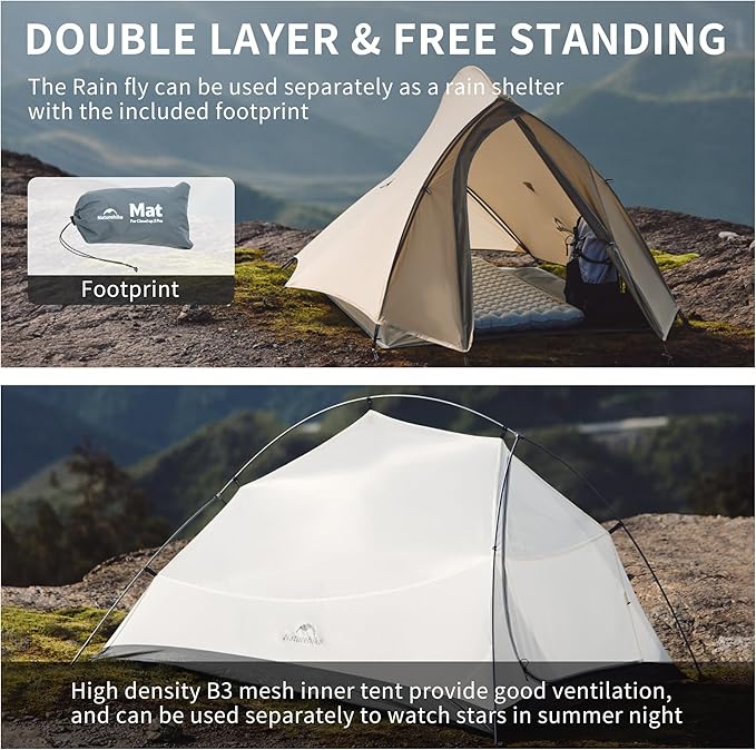 Naturehike Cloud-Up 1 Person Tent, Lightweight Backpacking Tents for One Man, Waterproof Ultralight One Person Tent for Camping Hiking Backpacking