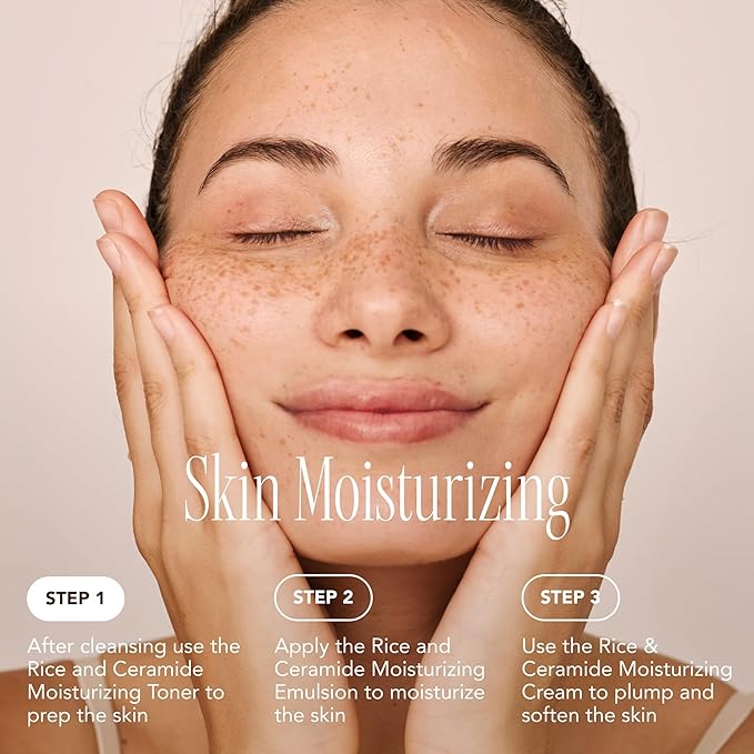 The Face Shop Rice Ceramide Moisturizing Skincare Set - Toner & Moisturizer, Korean Skin Care with Rice Water, Gift Set, Travel Size, Hydrating for Dry Skin