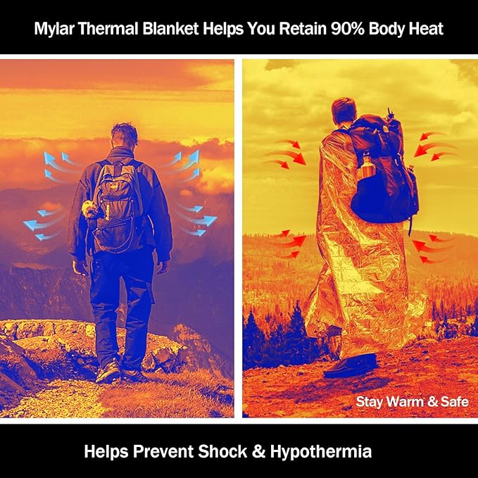 5-Pack Emergency Mylar Thermal Blankets, 82"x62" Space Blankets Foil Blanket, XL Camping Blanket for Outdoors, Hiking, Survival kit, Bug Out Bag，Marathons or First Aid, Silver