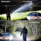 WdtPro LED Rechargeable Flashlight 2 Pack, Super Bright Zoomable 6000 Lumens Tactical Flashlight with LCD Digital Display, 3 Mode Waterproof Flash Light for Camping, Hunting & Home Emergency - Pink