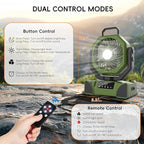 20000mAh Portable Camping Fan, Rechargeable Battery Powered Fan with Remote Control & Oscillating, LED Display, Light, Timer, Rotation, Hanging Hook for Outdoor Camp, Beach, Travel Tent