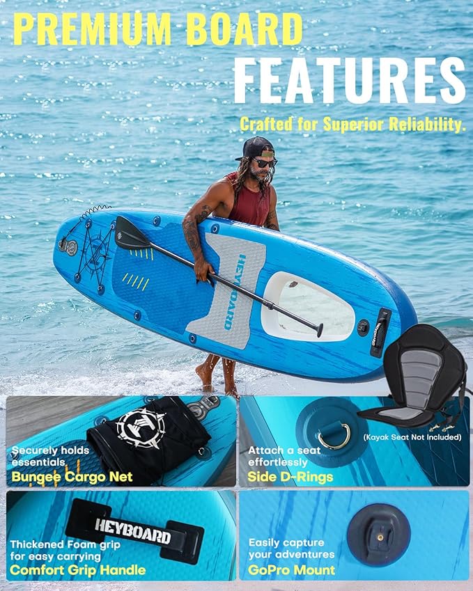 HEYBOARD Inflatable Stand Up Paddle Board 10'6"×32"×6" Standup Paddleboard with Premium SUP Accessories & Backpack, Non-Slip Deck, Waterproof Bag, Leash, Paddle, Hand Pump