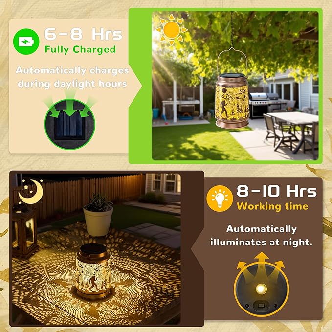 Bigfoot Solar Lantern for Garden Outdoor Decor – Hanging Metal Light Decoration for Patio, Yard, Lawn, Pathway, Backyard – Sasquatch Gift for Mom, Women, Grandma