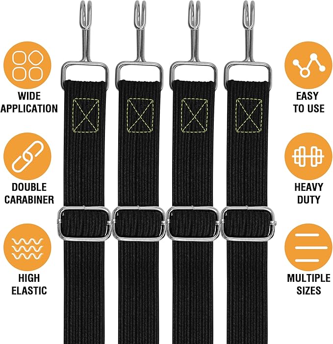 Bungee Cords Heavy Duty Outdoor, Long Adjustable Bungee Cords with Hooks Flat, 80 Inch High Elastic Rubber Bungee Straps with Hooks for Luggage, Roof Racks, Tarpaulin, Moving Cargo, Camps, Tarps