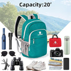 Lightweight Packable Small Hiking Backpack for Women Men - 20L Waterproof Foldable Daypack for Travel, Hiking, and Daily Use, Adjustable Chest Strap, Durable Nylon, Green