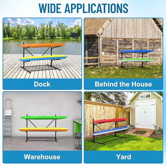 Kayak Storage Rack, Heavy Duty Freestanding Kayak Rack for Garage and Outdoor Storage, Kayak Stand Adjustable for Kayak, Canoe, Surfboard and Paddle Board