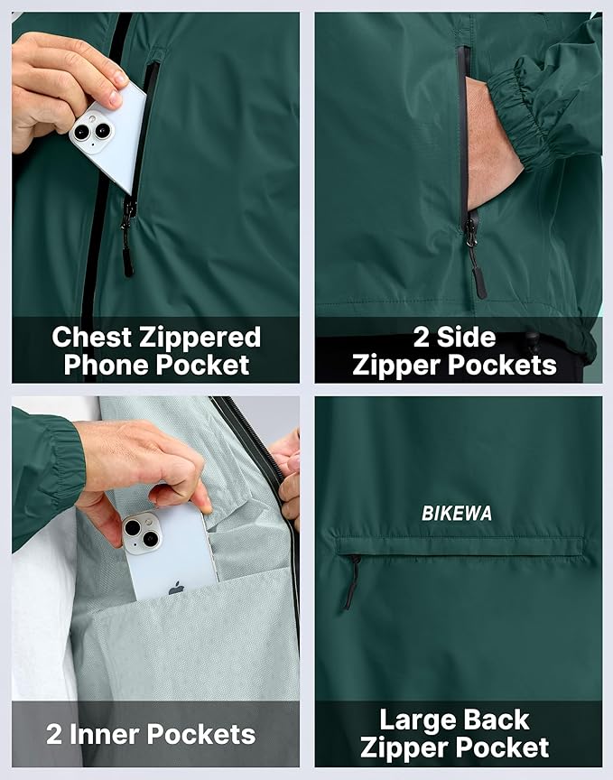 Men's Cycling Rain Jackets Waterproof Running Bike Windbreaker Lightweight Packable Hooded Jacket