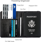 WALNEW Passport Holder for Travel, RFID Passport Cover Wallet for Women Men, PU Leather Passport Book Card Holder Case with Pen, Travelling Essentials for Flying