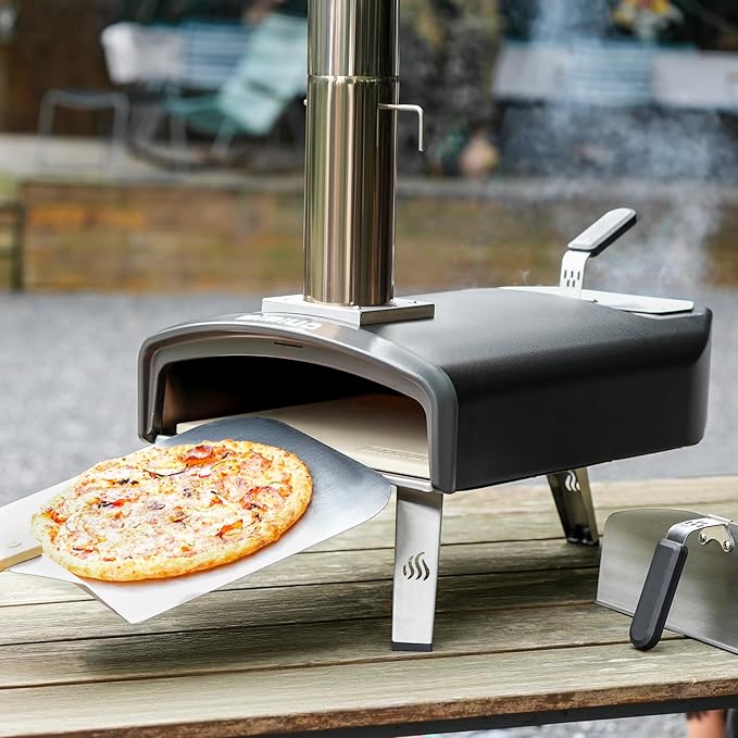 Outdoor Pizza Oven 12“ Wood Charcoal Fired Pizza Oven with Square Pizza Stone, Portable Pizza Stove for Outside Backyard Camping Picnics