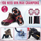 WIN.MAX Crampons for Shoes, Traction Cleats Ice Snow Grips with 19 Stainless Steel Spikes, Shoe Talons Anti - Slip Boots Spikes for Walking, Jogging, Climbing and Hiking