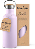 Bambaw Stainless Steel Water Bottle, Purple Water Bottle, 1 Litre Non-Insulated Stainless Steel Bottle, 1 Litre Sports Bottle, BPA-Free Bottle, Reusable Bottle – Light Lilac