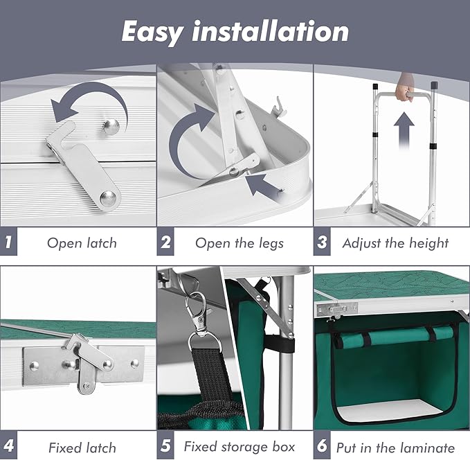 Camp Field Camping Folding Aluminum Table with Adjustable Legs for Outdoor Travel Beach, Backyards, BBQ, Party and Picnic Foldable Table