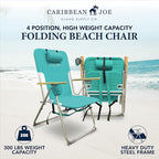 Caribbean Joe Folding Beach Chair, 4 Position Portable Backpack Foldable Camping Chair with Headrest, Cup Holder, and Wooden Armrests, 300 lb Capacity