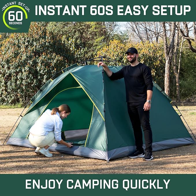 Happy Travel 1/2/3/4 Person Camping Tent, Instant Easy Pop Up Tents for Camping,Automatic Waterproof Family Camping Tent, Easy Set Up Tent,Portable Windproof Dome Tent for Camping Hiking & Traveling