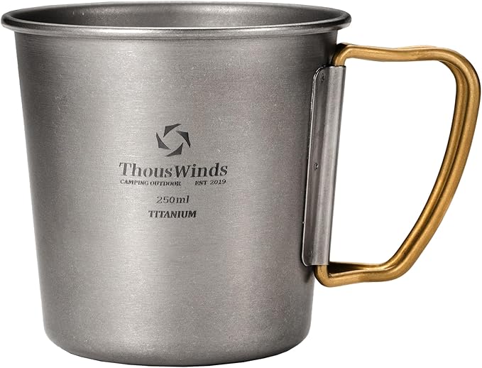 Titanium Mug, 250ml Camping Coffee Mug Water Cup with Foldable Handle Outdoor Cup for Backpacking Hiking Cooking