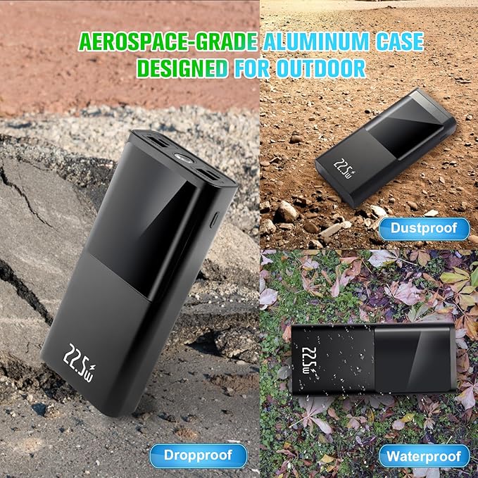 20000mAh Power Bank Portable Charger 22.5W PD Fast Charging USB C 3-Output External Battery Pack with Flashlight Travel Emergency Charger for iPhone 16/15/Pro, Samsung S23/Galaxy, iPad etc Aluminum