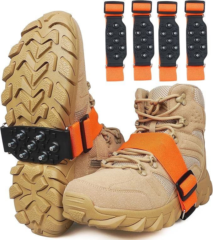 Ice Cleats Snow Traction Cleats for Boots and Shoes Mid-Sole Non Slip Crampons with Adjustable Straps 7 Tungsten Studs for Secure Grips Rotatable Traction Aids Walking on Snow and Ice