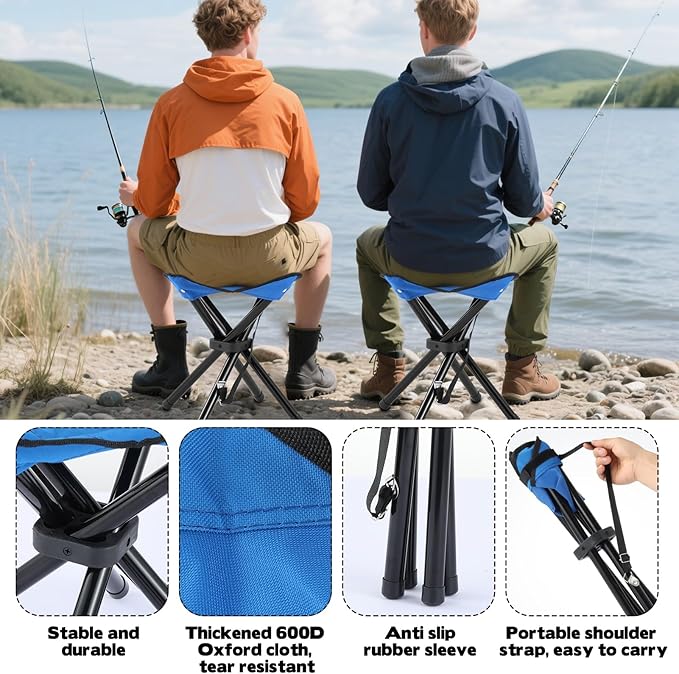 Portable Folding Camping Stool, Travel Fishing Chair Quad Frame Camping Chair Maximum Weight 270 lbs Lightweight Outdoor Folding Garden Chair for Hunting, Hiking, Party, Beach and Painting (Blue)