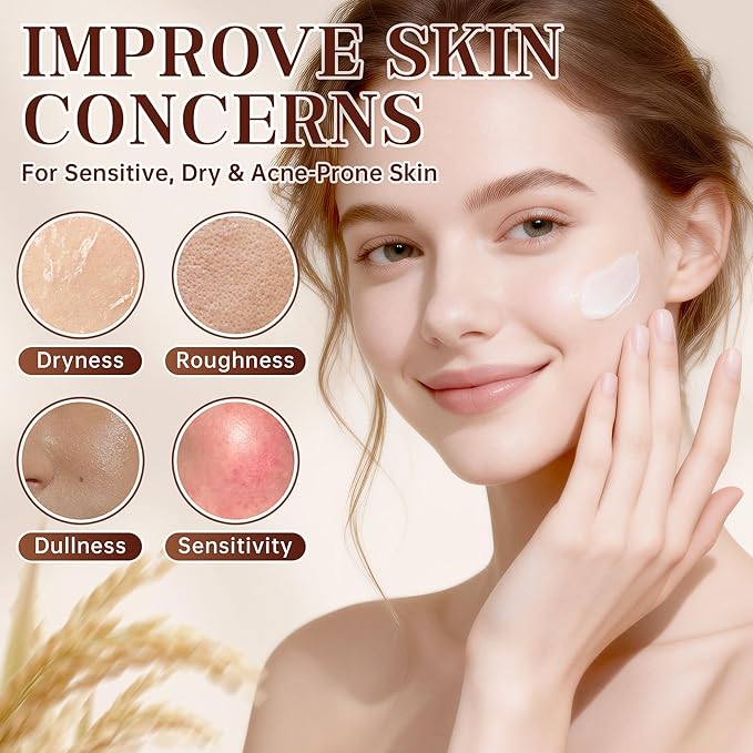 7PCS Rice Skincare Set Gift Box, Korean Hydrating Skin Care for Girls Teens Women, Cleanser Toner Serum Cream Eye Cream Sunscreen with Towel Bear Ornament, Daily Skincare Routine Gift Kit