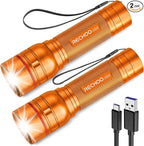 Rechargeable Flashlights High Lumens, G1000 Super Bright Flash Light 2 Pack, Small Zoomable LED Flashlight with 3 Lighting Modes, Portable Flashlight for Camping Essentials (Battery Included)-Orange