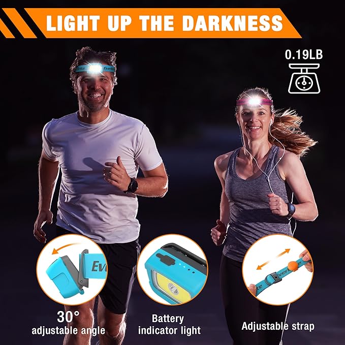 EverBrite Rechargeable Headlamp, 350 Lumens Headlamp with Red Light and Memory Function, 7 Modes Running Headlamp, Bright Headlamps for Camping, Fishing, Hunting, Night Vision