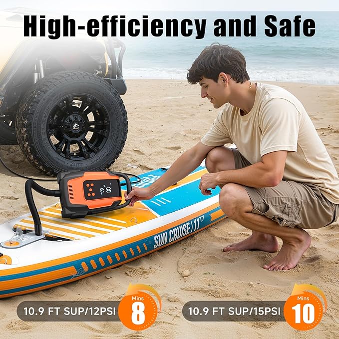 Electric Paddle Board Pump, 50PSI High Pressure Portable SUP Air Pump with Auto-Off and Deflation Function, 12V DC Car Connector for Stand Up Paddle Boards, Car Tires, Boats, Kayaks