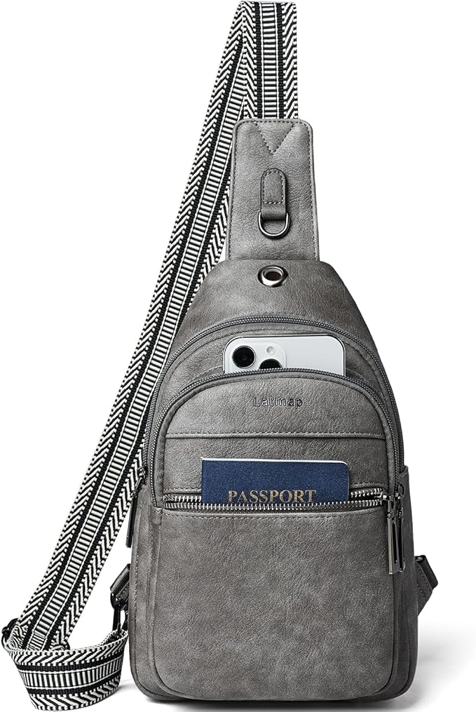 7L Sling Bag For Women Faux Leather Anti Theft Small Casual Daypack Backpack Fanny Pack Crossbody Chest Bags Purse Waterproof Dark Grey