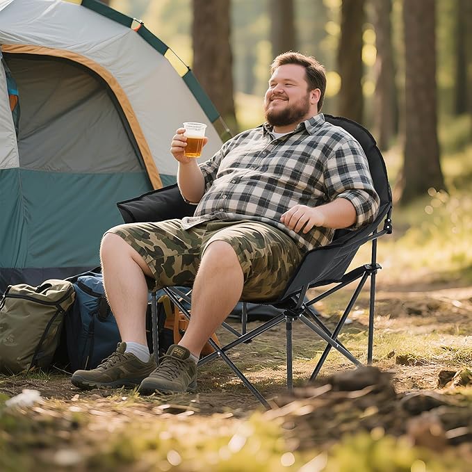 Oversized Camping Chairs, Camp Chairs, Camping Chairs for Heavy People, Padded Outdoor Folding Moon Chairs with Extra Wide Seats, Lawn Chairs Folding Supports up to 350lbs